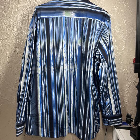 Jhane Barnes Blue White Long Sleeve Button Up Trim Fit Striped Shirt Mens XL - Picture 5 of 7